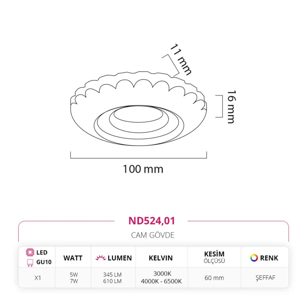 Nevo Sıva Altı Çerçeve Ledli Cam Spot Nd524 — 3. görsel