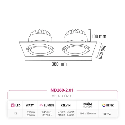 Nevo Sıva Altı İkili Led Spot Beyaz Nd260-2 — 5. görsel