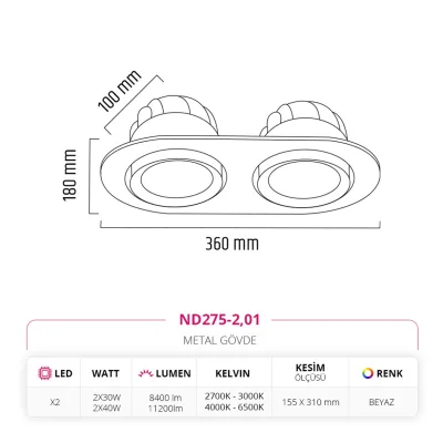 Nevo Sıva Altı İkili Led Spot Beyaz Nd275-2 — 5. görsel