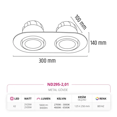 Nevo Sıva Altı İkili Led Spot Beyaz Nd295-2 — 3. görsel