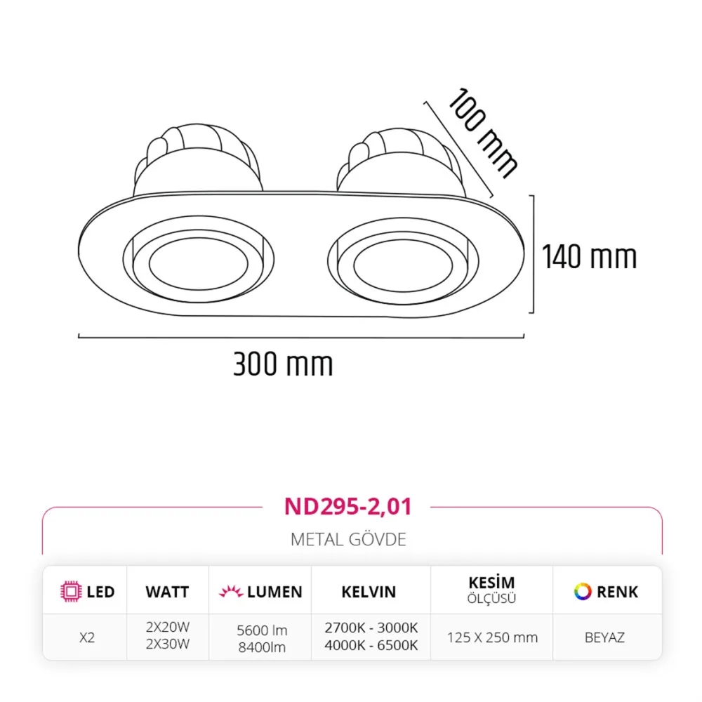 Nevo Sıva Altı İkili Led Spot Beyaz Nd295-2 — 3. görsel