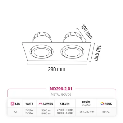 Nevo Sıva Altı İkili Led Spot Beyaz Nd296-2 — 3. görsel