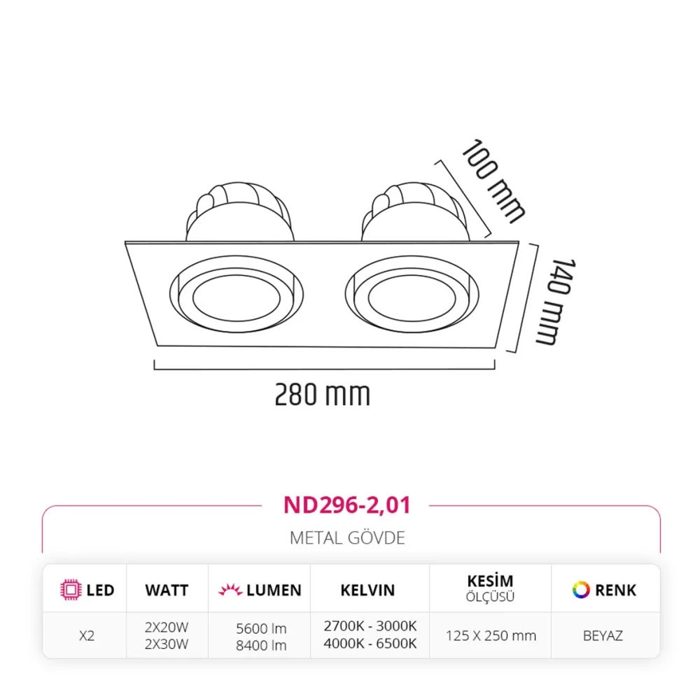 Nevo Sıva Altı İkili Led Spot Beyaz Nd296-2 — 3. görsel