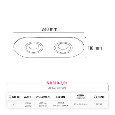 Nevo Sıva Altı İkili Led Spot Beyaz Nd310-2 — 3. görsel