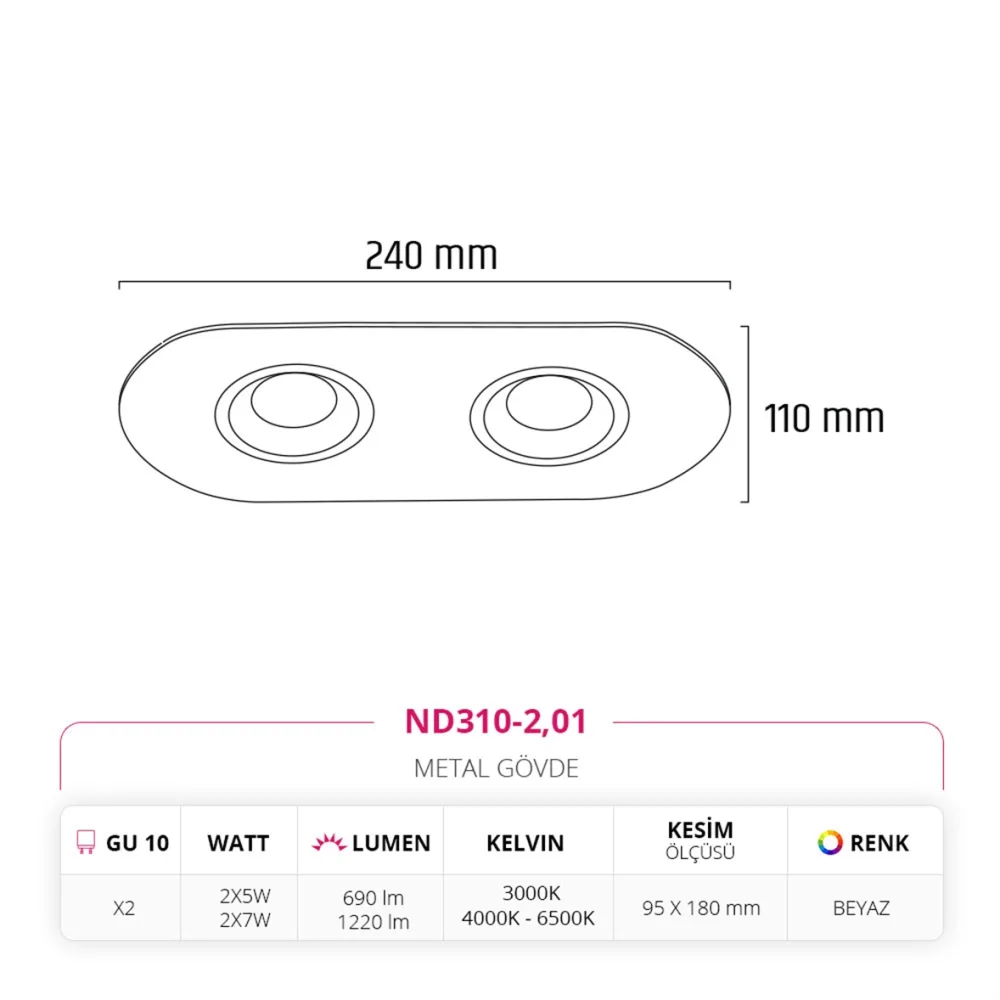 Nevo Sıva Altı İkili Led Spot Beyaz Nd310-2 — 3. görsel