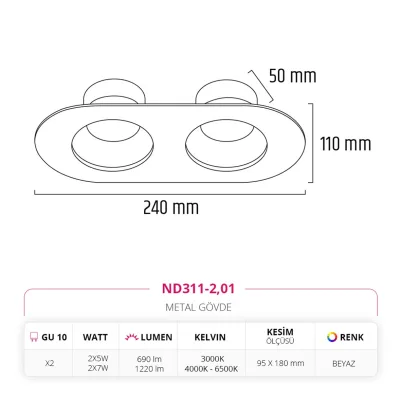 Nevo Sıva Altı İkili Led Spot Beyaz Nd311-2 — 3. görsel