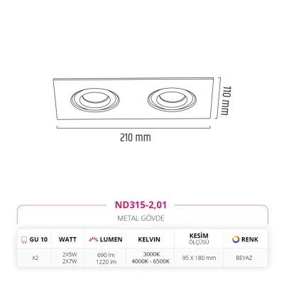 Nevo Sıva Altı İkili Led Spot Beyaz Nd315-2 — 3. görsel