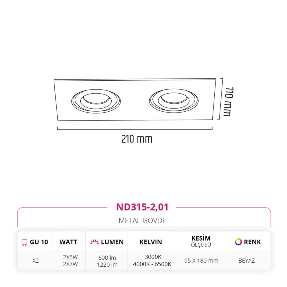 Nevo Sıva Altı İkili Led Spot Beyaz Nd315-2 — 3. görsel