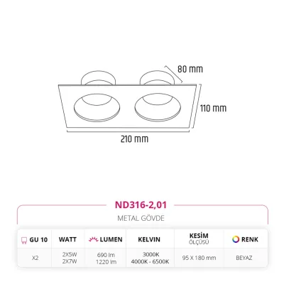 Nevo Sıva Altı İkili Led Spot Beyaz Nd316-2 — 3. görsel