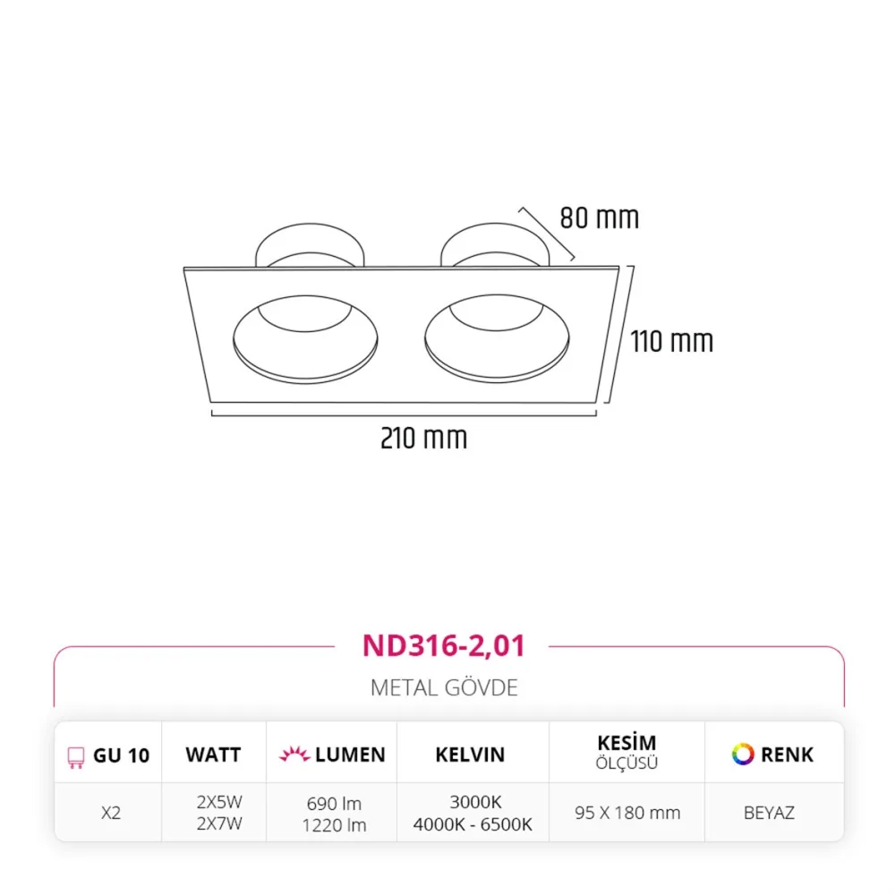 Nevo Sıva Altı İkili Led Spot Beyaz Nd316-2 — 3. görsel