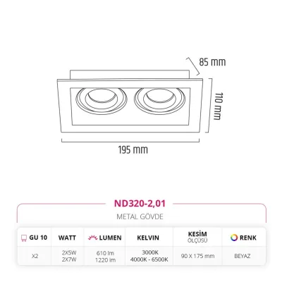 Nevo Sıva Altı İkili Led Spot Beyaz Nd320-2 — 3. görsel