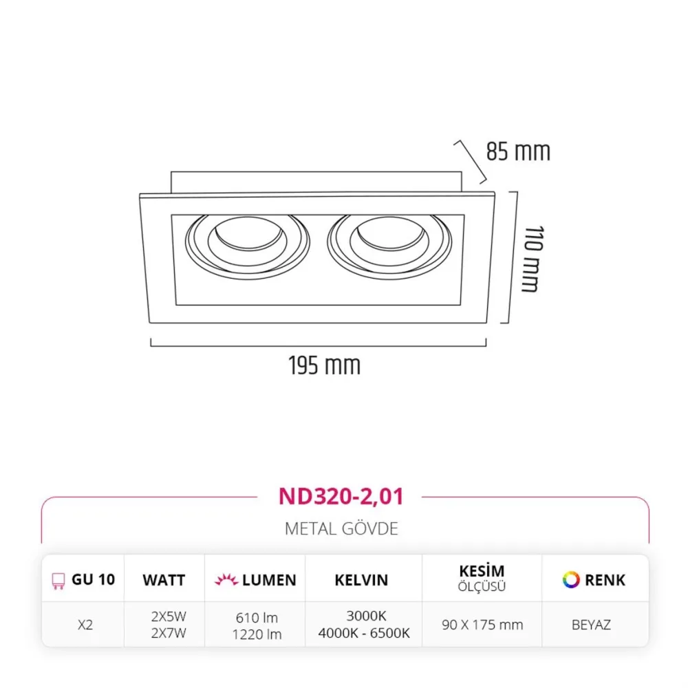 Nevo Sıva Altı İkili Led Spot Beyaz Nd320-2 — 3. görsel