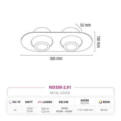 Nevo Sıva Altı İkili Led Spot Beyaz Nd330-2 — 3. görsel