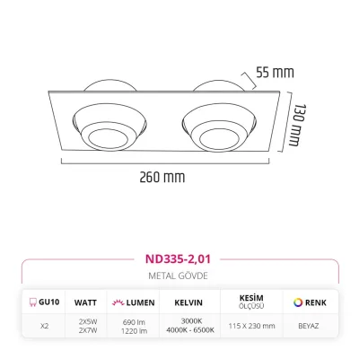 Nevo Sıva Altı İkili Led Spot Beyaz Nd335-2 — 3. görsel