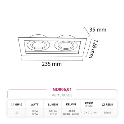 Nevo Sıva Altı İkili Led Spot Beyaz Nd906 — 4. görsel