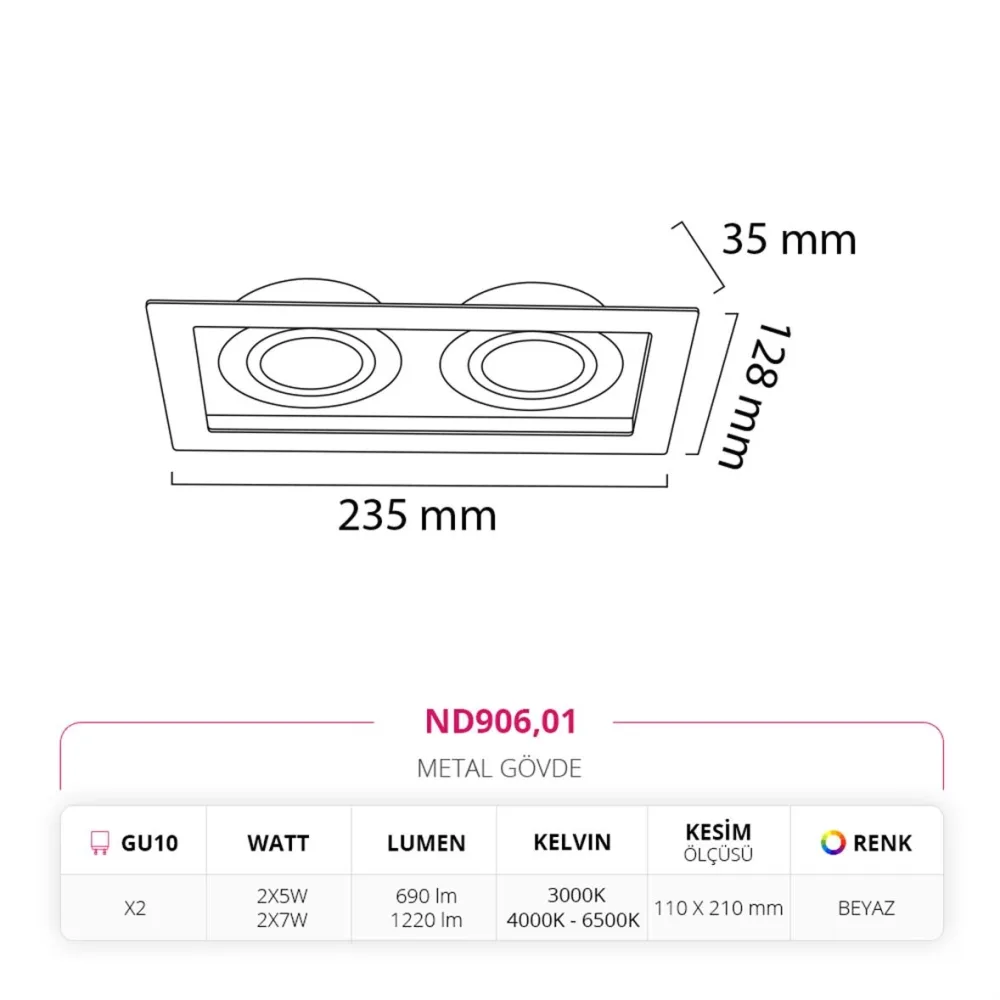 Nevo Sıva Altı İkili Led Spot Beyaz Nd906 — 4. görsel