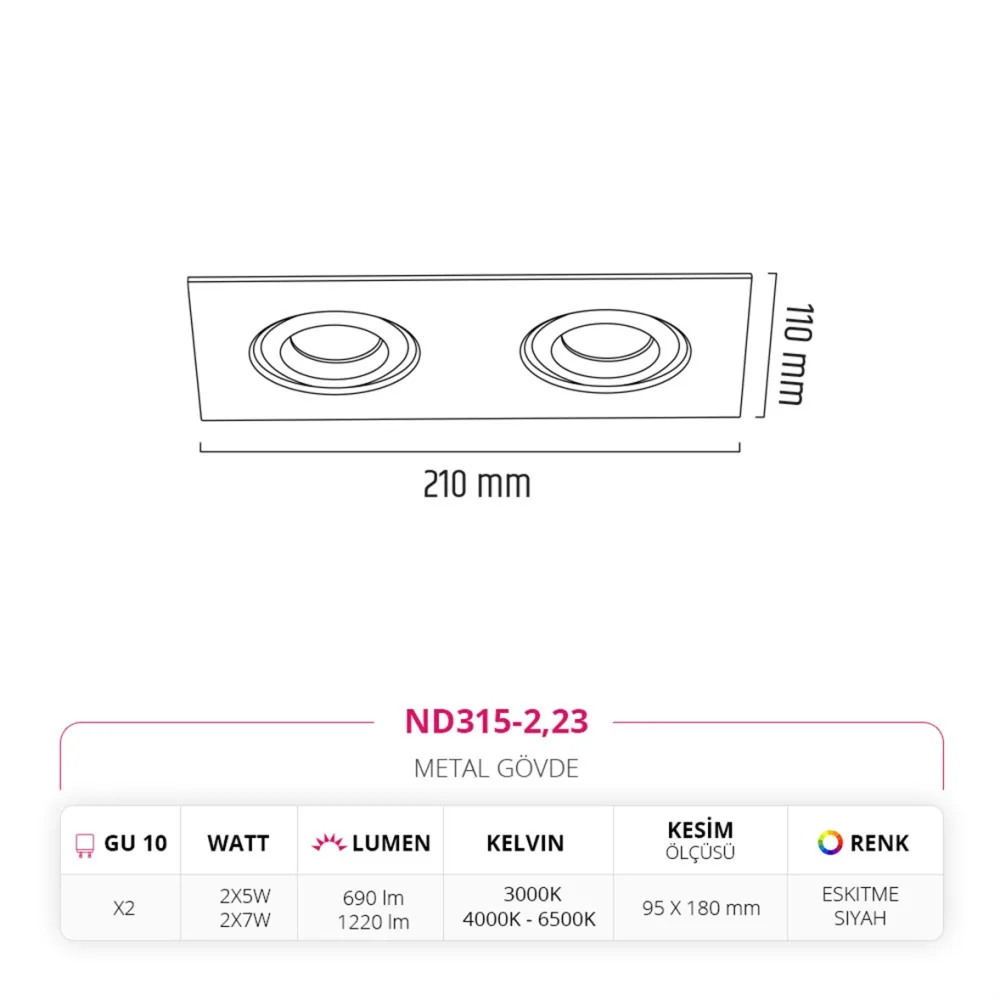 Nevo Sıva Altı İkili Led Spot Eskitme Nd315-2 — 3. görsel