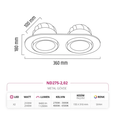 Nevo Sıva Altı İkili Led Spot Siyah Nd275-2 — 3. görsel