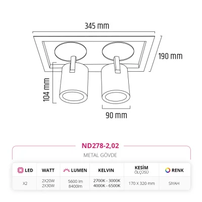 Nevo Sıva Altı İkili Led Spot Siyah Nd278-2 — 2. görsel