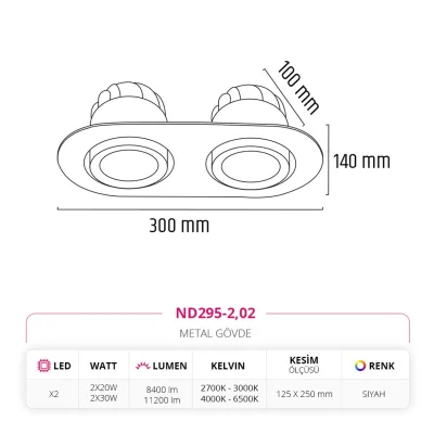 Nevo Sıva Altı İkili Led Spot Siyah Nd295-2 — 3. görsel