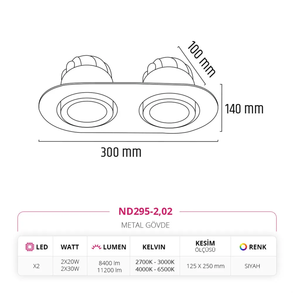Nevo Sıva Altı İkili Led Spot Siyah Nd295-2 — 3. görsel