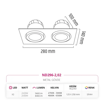 Nevo Sıva Altı İkili Led Spot Siyah Nd296-2 — 3. görsel