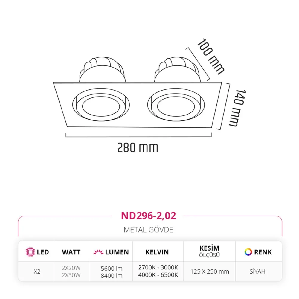 Nevo Sıva Altı İkili Led Spot Siyah Nd296-2 — 3. görsel