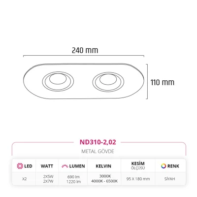 Nevo Sıva Altı İkili Led Spot Siyah Nd310-2 — 3. görsel