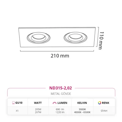 Nevo Sıva Altı İkili Led Spot Siyah Nd315-2 — 3. görsel