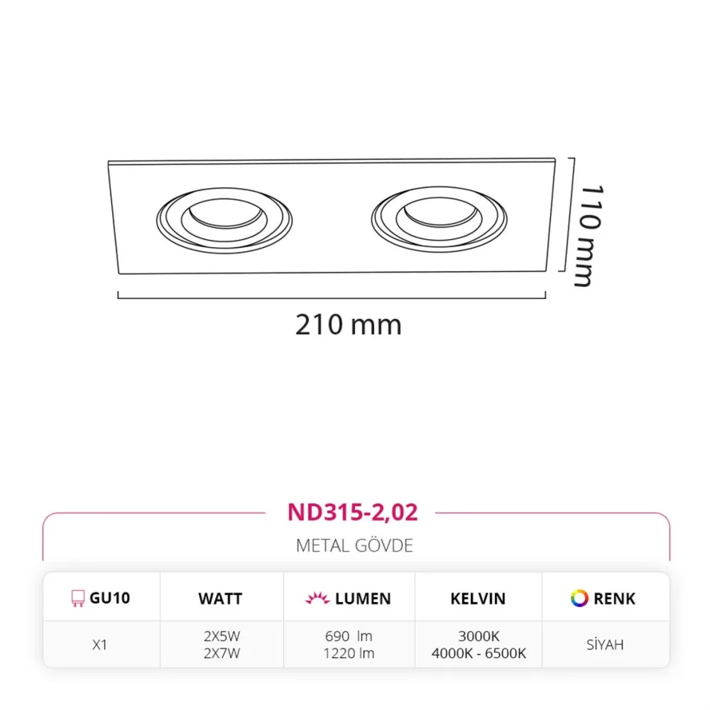 Nevo Sıva Altı İkili Led Spot Siyah Nd315-2 — 3. görsel