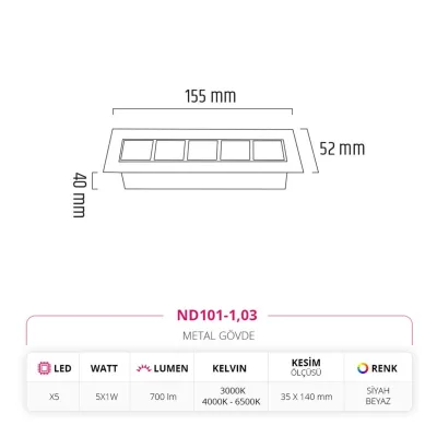 Nevo Sıva Altı Led Spor Beyaz Siyah Nd101-1 — 3. görsel