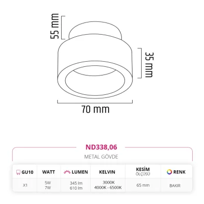 Nevo Sıva Altı Led Spot Bakır Nd338 — 2. görsel