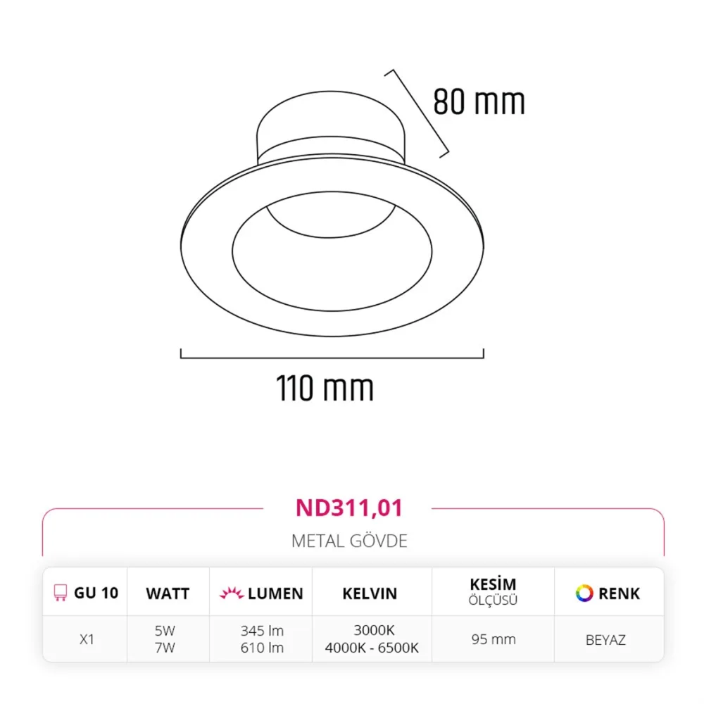 Nevo Sıva Altı Led Spot Beyaz Nd311 — 3. görsel