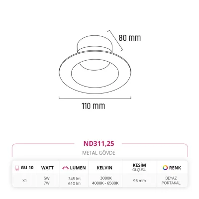 Nevo Sıva Altı Led Spot Beyaz Portakal Nd311 — 3. görsel
