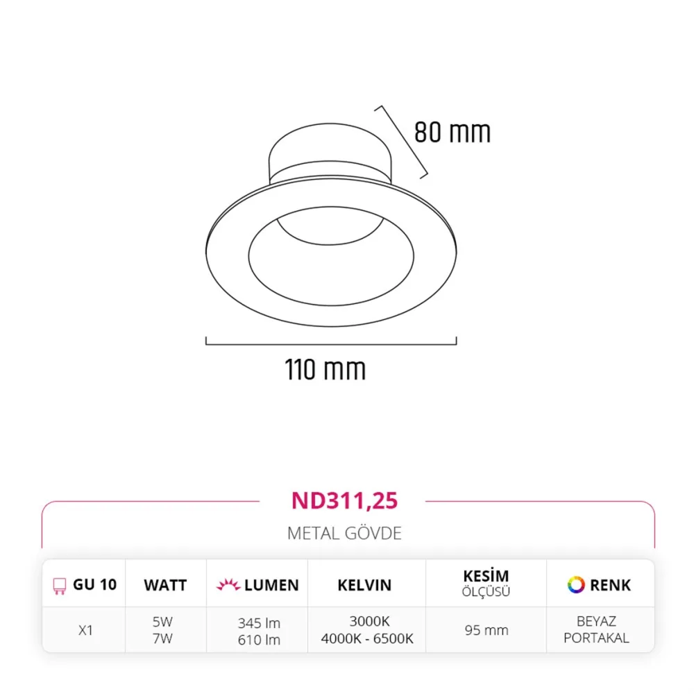 Nevo Sıva Altı Led Spot Beyaz Portakal Nd311 — 3. görsel