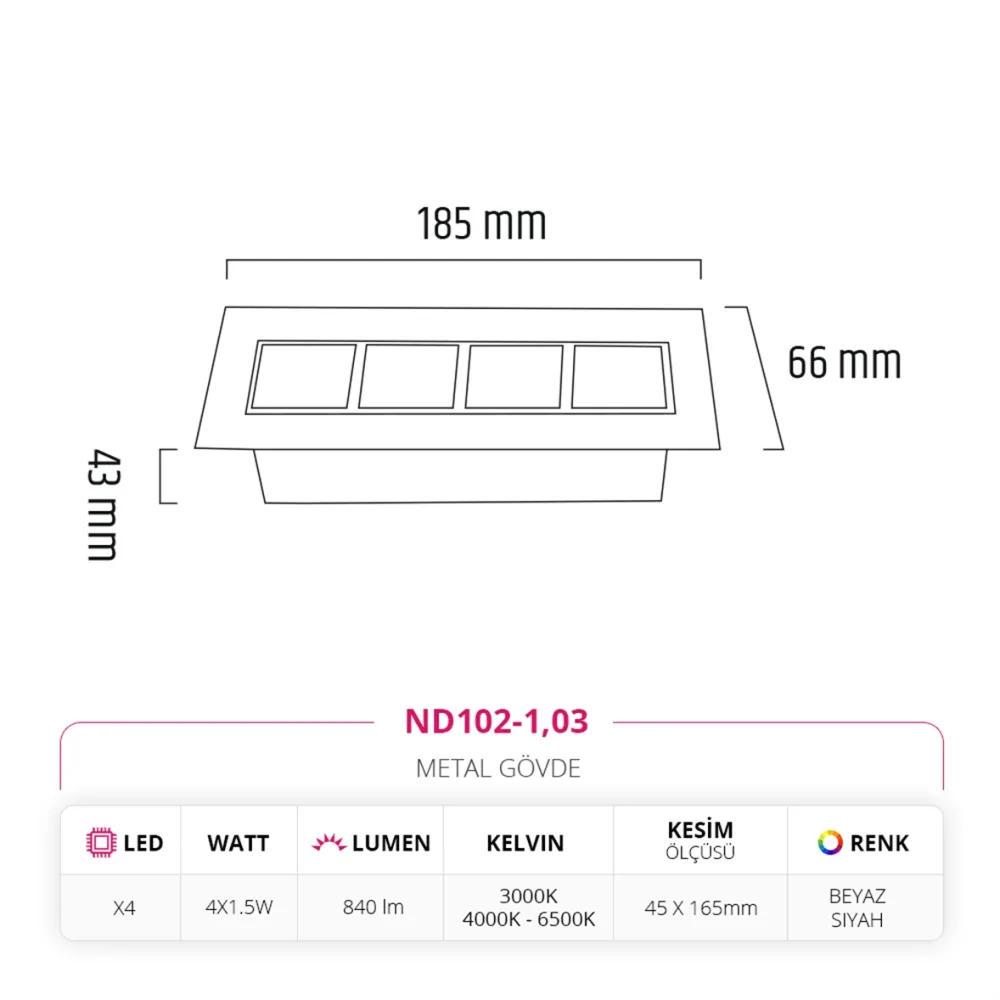 Nevo Sıva Altı Led Spot Beyaz Siyah Nd102-1 — 3. görsel