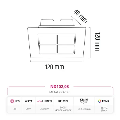 Nevo Sıva Altı Led Spot Beyaz Siyah Nd102 — 3. görsel
