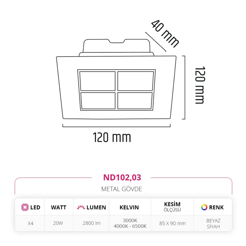Nevo Sıva Altı Led Spot Beyaz Siyah Nd102 — 3. görsel
