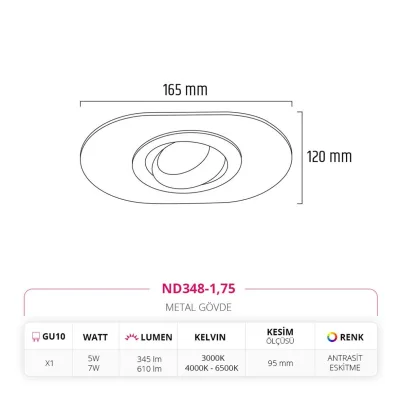 Nevo Sıva Altı Led Spot Eskitme Antrasit Nd348-1 — 3. görsel