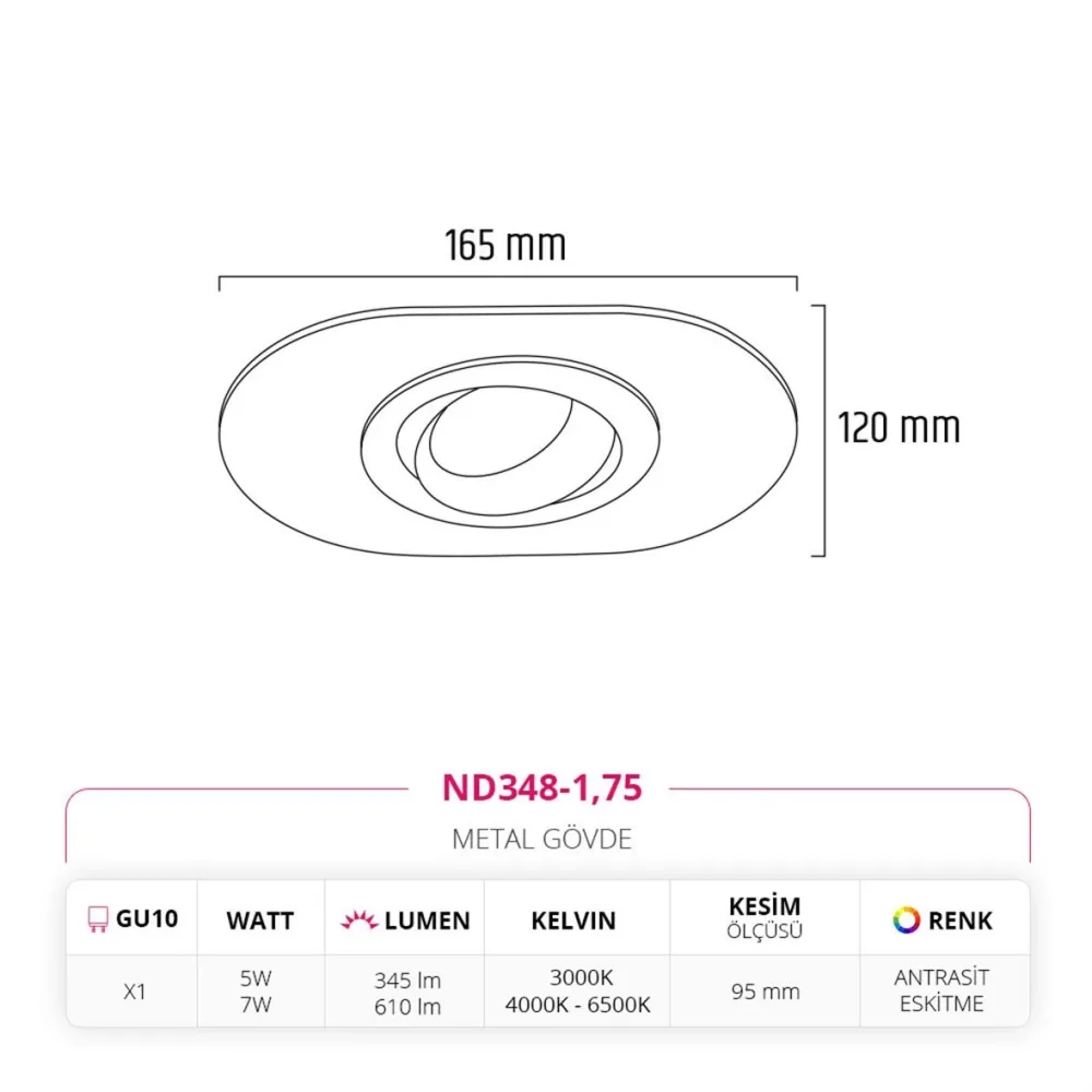 Nevo Sıva Altı Led Spot Eskitme Antrasit Nd348-1 — 3. görsel