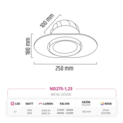 Nevo Sıva Altı Led Spot Eskitme Siyah Nd275-1 — 3. görsel