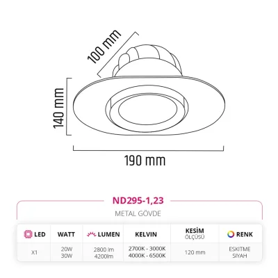Nevo Sıva Altı Led Spot Eskitme Siyah Nd295-1 — 3. görsel