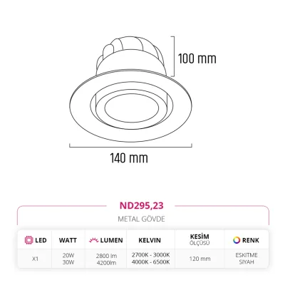 Nevo Sıva Altı Led Spot Eskitme Siyah Nd295 — 3. görsel