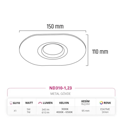 Nevo Sıva Altı Led Spot Eskitme Siyah Nd310-1 — 3. görsel