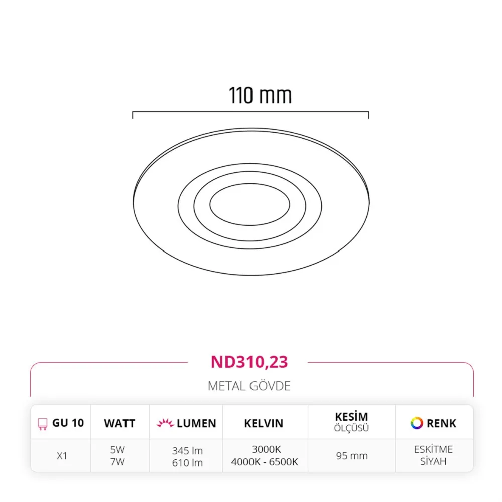 Nevo Sıva Altı Led Spot Eskitme Siyah Nd310 — 3. görsel