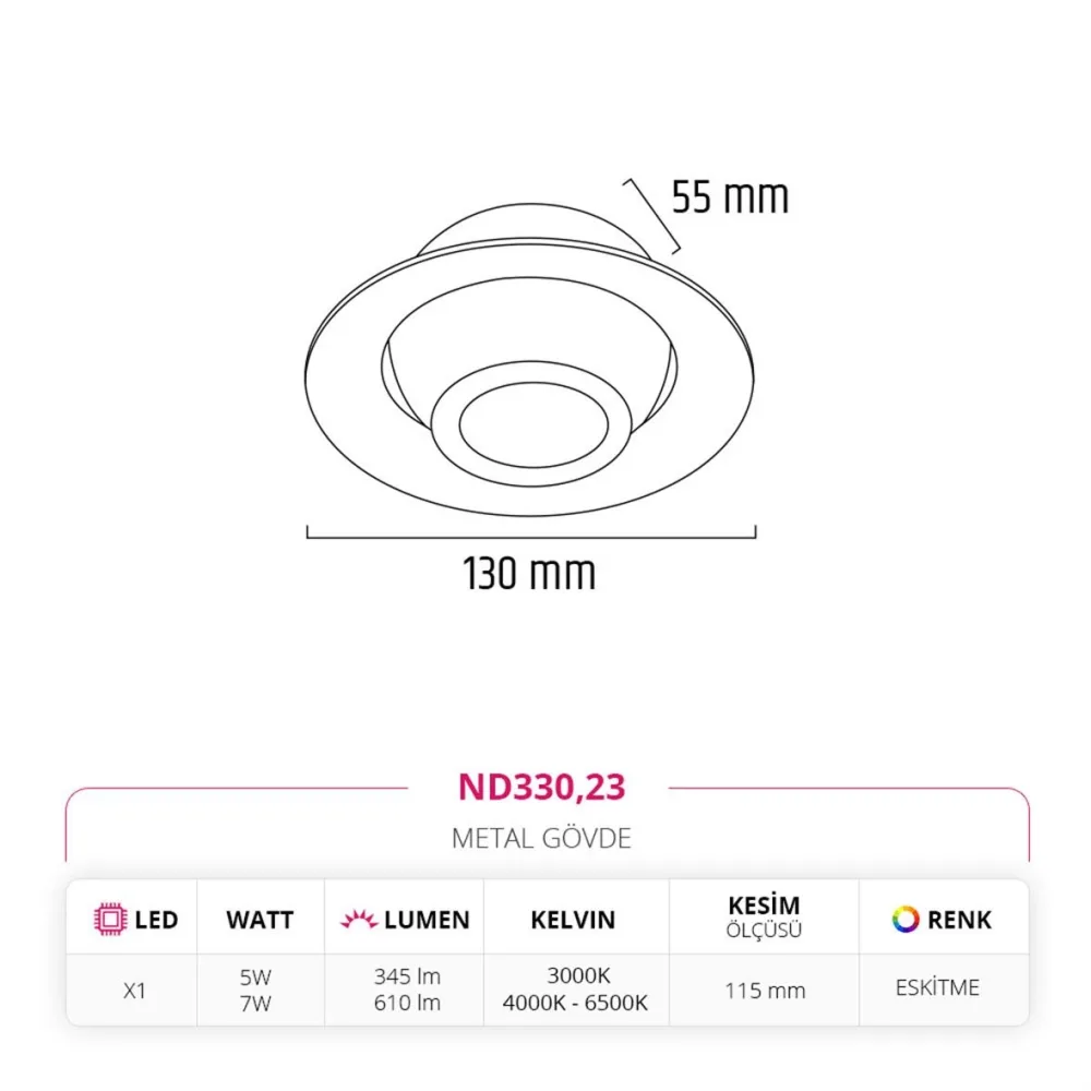 Nevo Sıva Altı Led Spot Eskitme Siyah Nd330 — 3. görsel