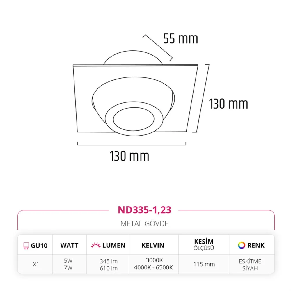 Nevo Sıva Altı Led Spot Eskitme Siyah Nd335-1 — 3. görsel