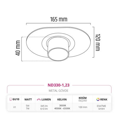 Nevo Sıva Altı Led Spot Eskitme Siyah Nd336-1 — 3. görsel