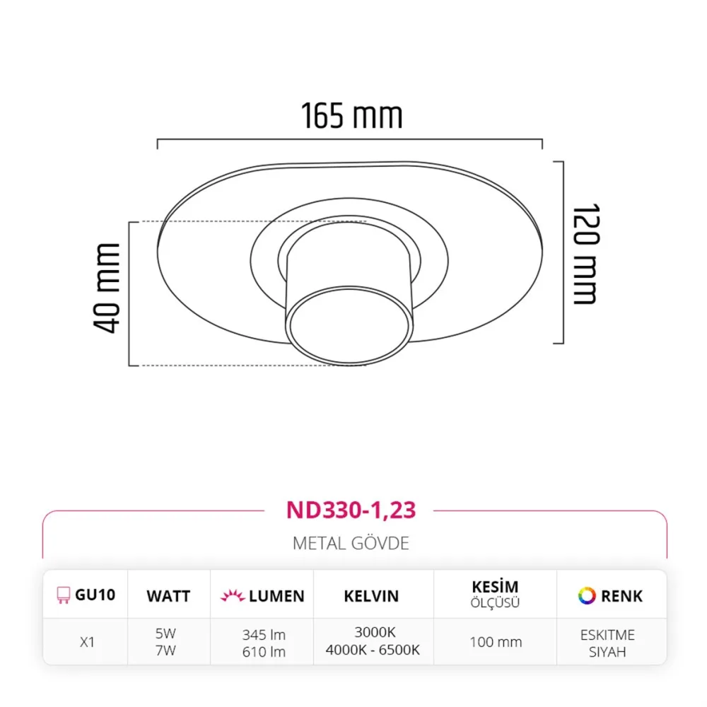 Nevo Sıva Altı Led Spot Eskitme Siyah Nd336-1 — 3. görsel
