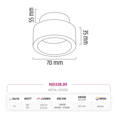 Nevo Sıva Altı Led Spot Krom Nd338 — 2. görsel